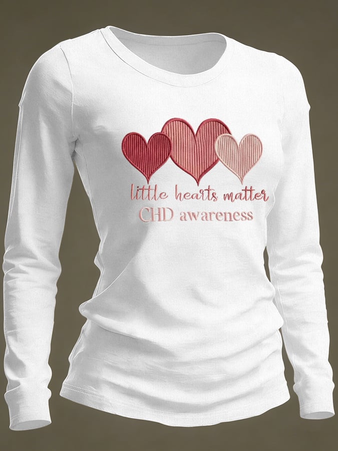 Women's Casual Heart Disease Awareness Print Long-Sleeve T-Shirt