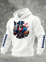 Men's Football Print Checkered Fabric Hooded Sweatshirt