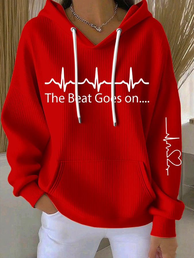 Women's Casual Heart Disease Awareness Print Hooded Sweatshirt