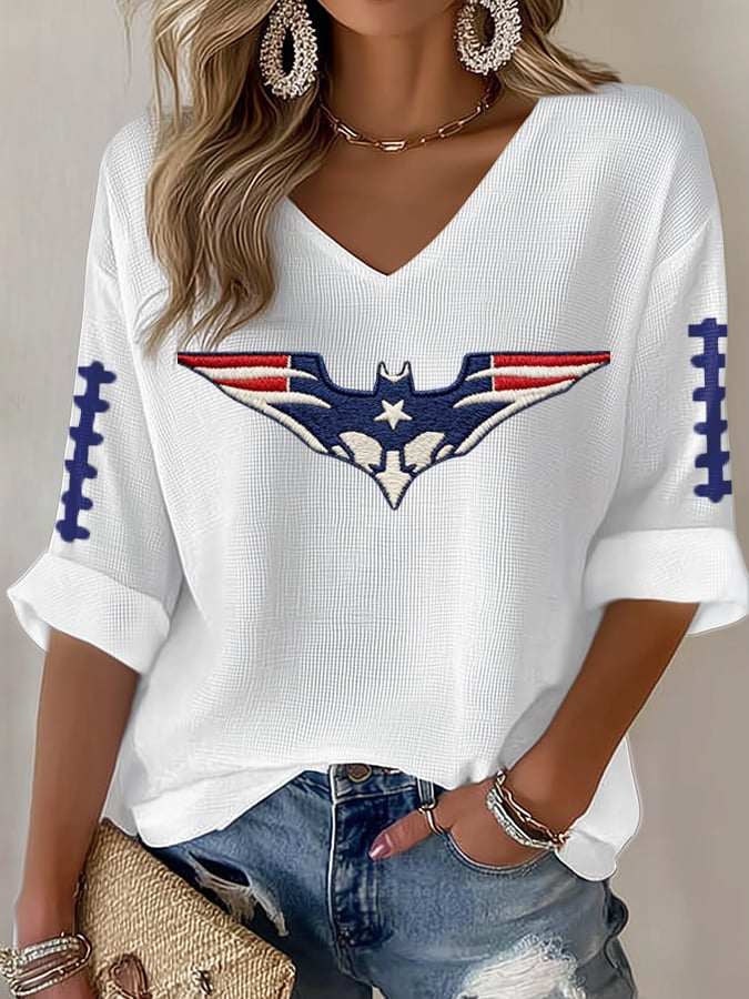 Women's football Print Waffle Long Sleeve T-Shirt