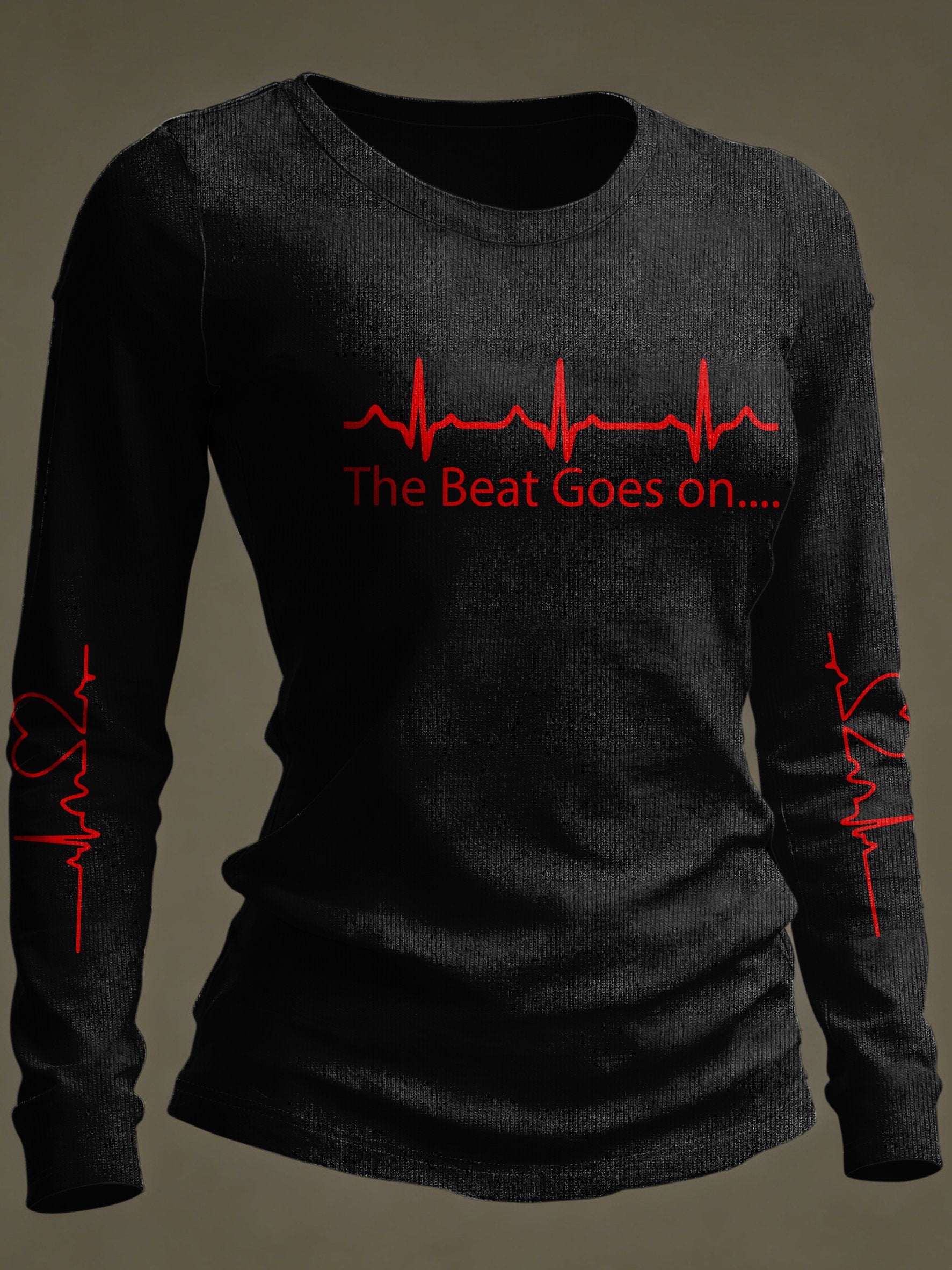 Women's Casual Heart Disease Awareness Print Long-Sleeve T-Shirt
