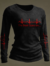 Women's Casual Heart Disease Awareness Print Long-Sleeve T-Shirt