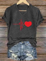 Women's Casual Heart Disease Awareness Printed Short-Sleeve T-Shirt