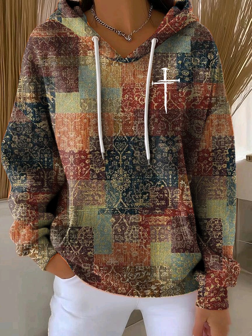 Women's Casual Autumn Faith Contrast Color Square Striped Cardigan Hoodie