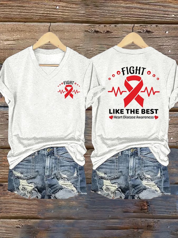 Women's Casual Heart Disease Awareness Printed Short-Sleeve T-Shirt