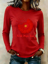 Women's casual long-sleeved T-shirt for heart disease awareness