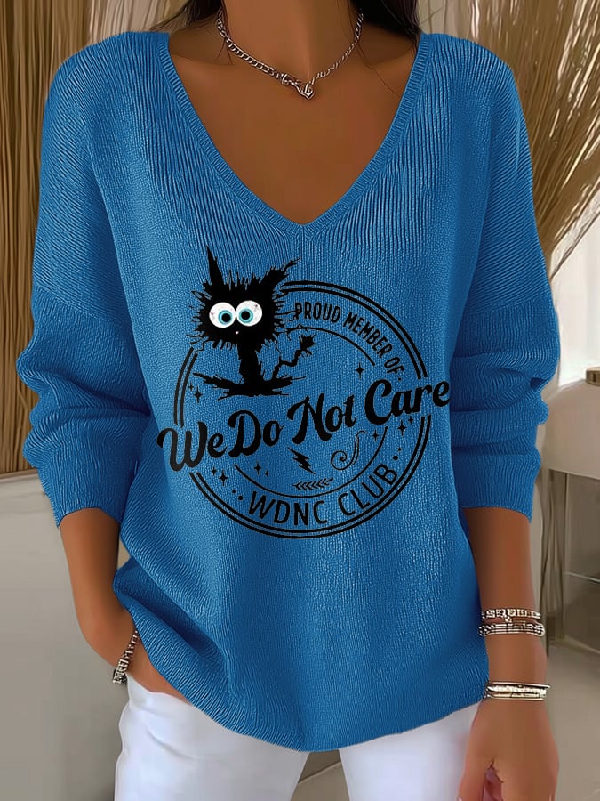 V-Neck Retro Funny Proud Member Of WDNC Club Menopause Perimenopause Print Knitted Tops