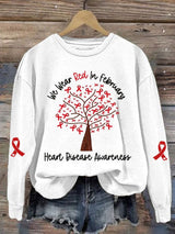 Women's Casual Heart Disease Awareness We Wear Red In February Printed Long-Sleeve Sweatshirt