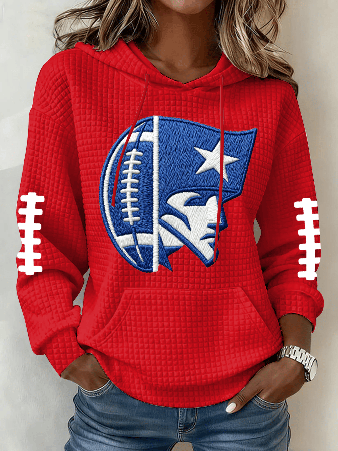 Women's Football Print Waffle Fabric Hooded Sweatshirt