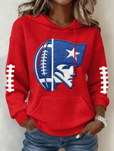 Women's Football Print Waffle Fabric Hooded Sweatshirt