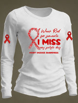 Women's casual long-sleeved T-shirt for heart disease awareness