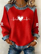 Women's Retro Heart Disease Awareness Print Long-Sleeve Sweatshirt