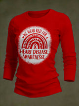 Women's Casual Heart Disease Awareness Print Long-Sleeve T-Shirt