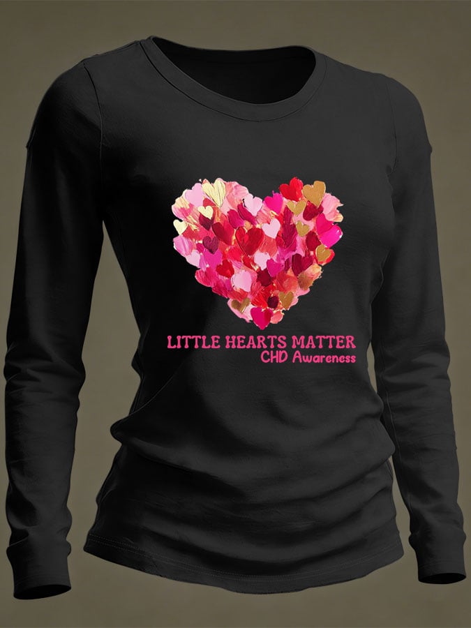 Women's Casual Heart Disease Awareness Print Long-Sleeve T-Shirt