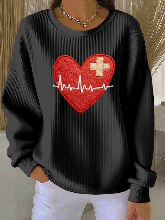 Women's Casual Heart Disease Awareness Print Sweatshirt