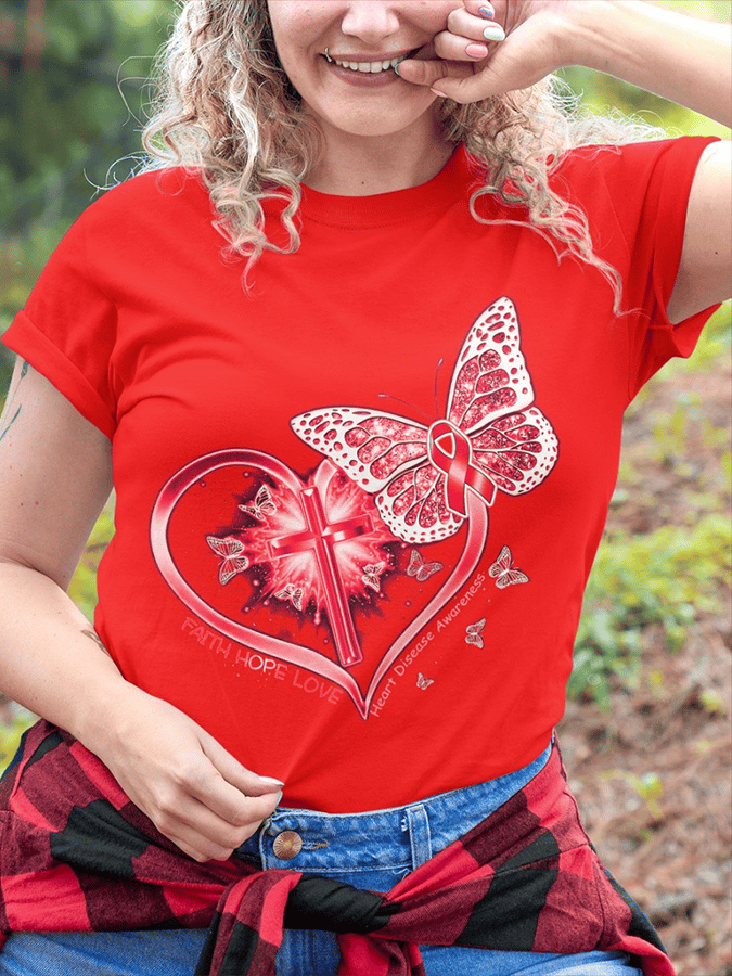 Women's Heart Disease Awareness Print T-shirt