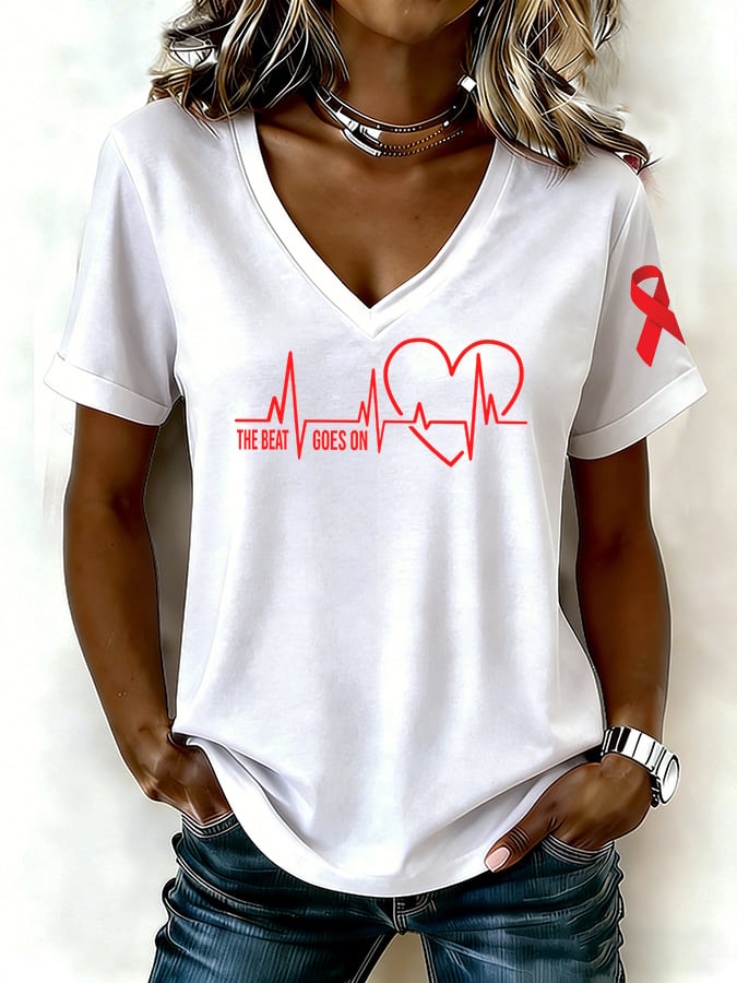 Women's casual heart disease awareness T-shirt