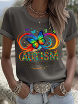 Retro Autism Awareness Butterfly Infinity Print T-Shirt