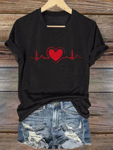 Women's Casual Heart Disease Awareness Printed Short-Sleeve T-Shirt