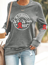 Women's Casual Heart Disease Awareness Printed Sweatshirt