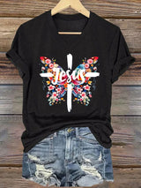 Women's Jesus Butterfly Cross Print Short Sleeve T-Shirt