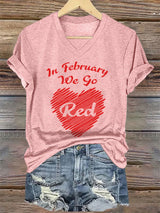 Women's Casual Heart Disease Awareness Printed Short-Sleeve T-Shirt