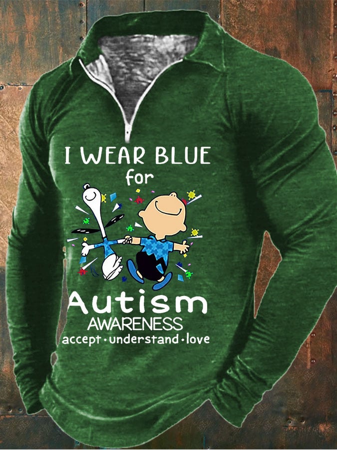 Men'S V-Neck Autism Awareness I Wear Blue For Autism Print Casual T-Shirt