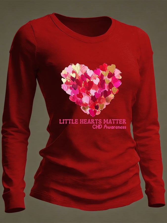 Women's Casual Heart Disease Awareness Print Long-Sleeve T-Shirt