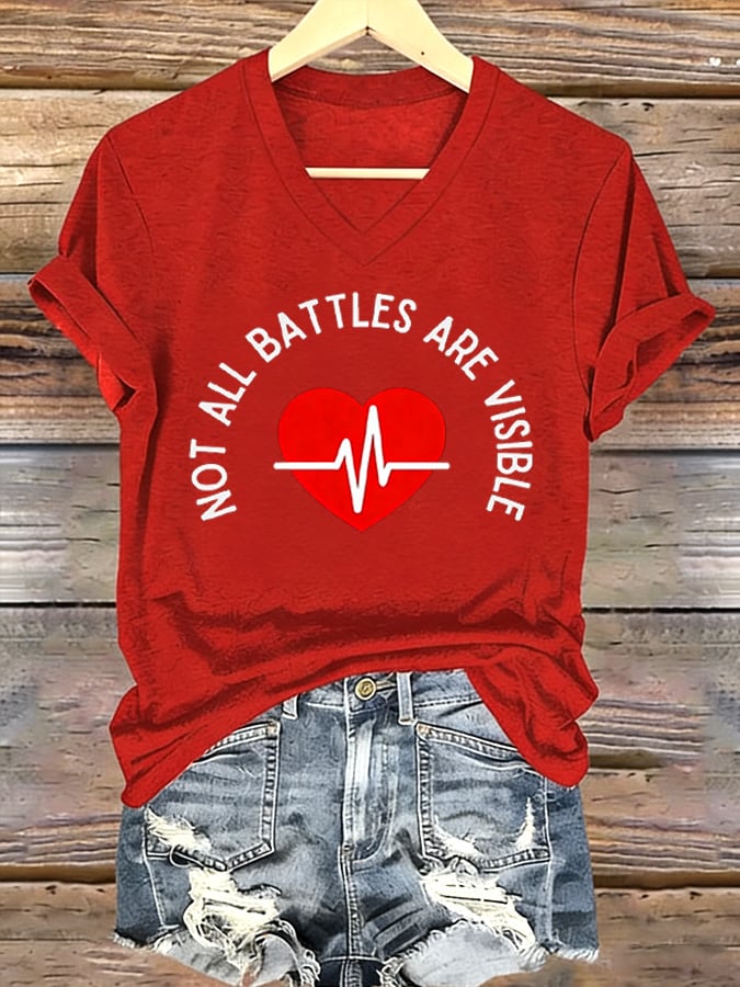 Women's Heart Disease Awareness Print T-shirt