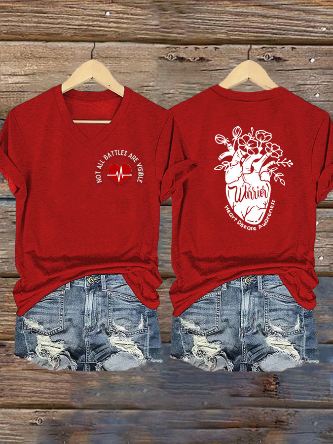 Women's Heart Disease Awareness Print T-shirt