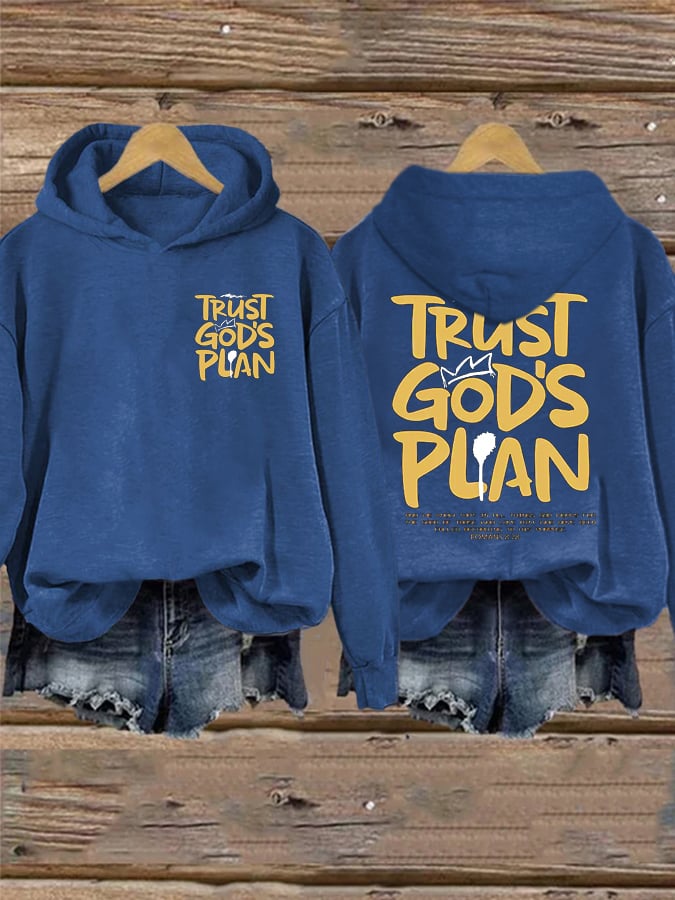 Women'S Casual Trust God's Plan Christian Print Hoodie