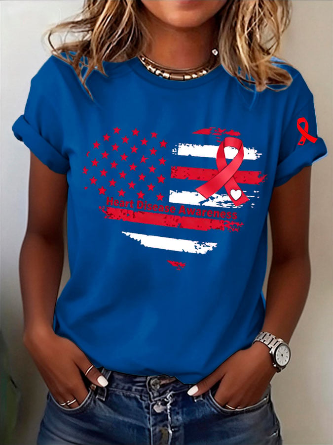 Women's Heart Disease Awareness Printed T-shirt