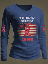 Women's Casual Heart Disease Awareness Print Long-Sleeve T-Shirt
