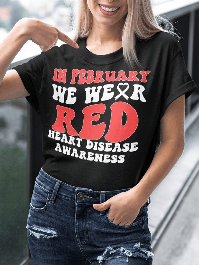Women's Heart Disease Awareness Print T-shirt