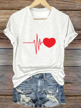 Women's Casual Heart Disease Awareness Printed Short-Sleeve T-Shirt