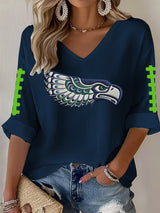 Women's Football Print Waffle Long Sleeve T-Shirt