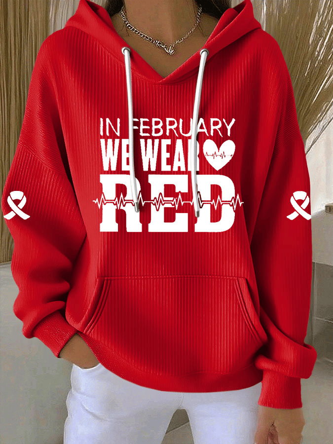 Women's Heart Disease Awareness Print Long-Sleeve Hooded Sweatshirt