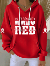 Women's Heart Disease Awareness Print Long-Sleeve Hooded Sweatshirt