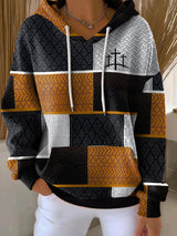 Women's Casual Autumn Faith Contrast Color Square Striped Cardigan Hoodie