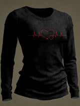 Women's Casual Heart Disease Awareness Print Long-Sleeve T-Shirt