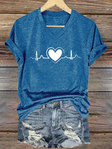 Women's Casual Heart Disease Awareness Printed Short-Sleeve T-Shirt