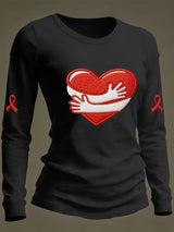 Women's Casual Heart Disease Awareness Print Long-Sleeve T-Shirt
