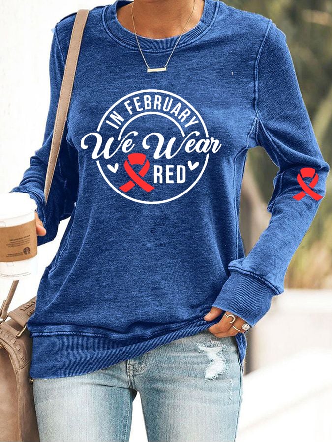 Women's Casual Heart Disease Awareness Printed Sweatshirt