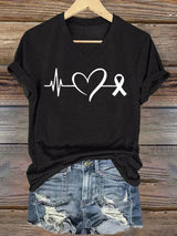 Women's Casual Heart Disease Awareness Printed Short-Sleeve T-Shirt