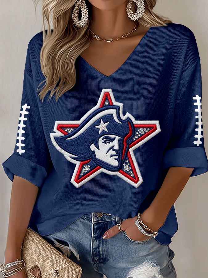 Women's Football Print Waffle Long Sleeve T-Shirt