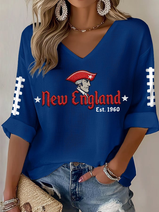 Women's Football Print Waffle Long Sleeve T-Shirt