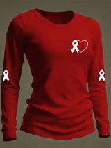 Women's Casual Heart Disease Awareness Print Long-Sleeve T-Shirt