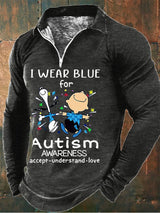 Men'S V-Neck Autism Awareness I Wear Blue For Autism Print Casual T-Shirt