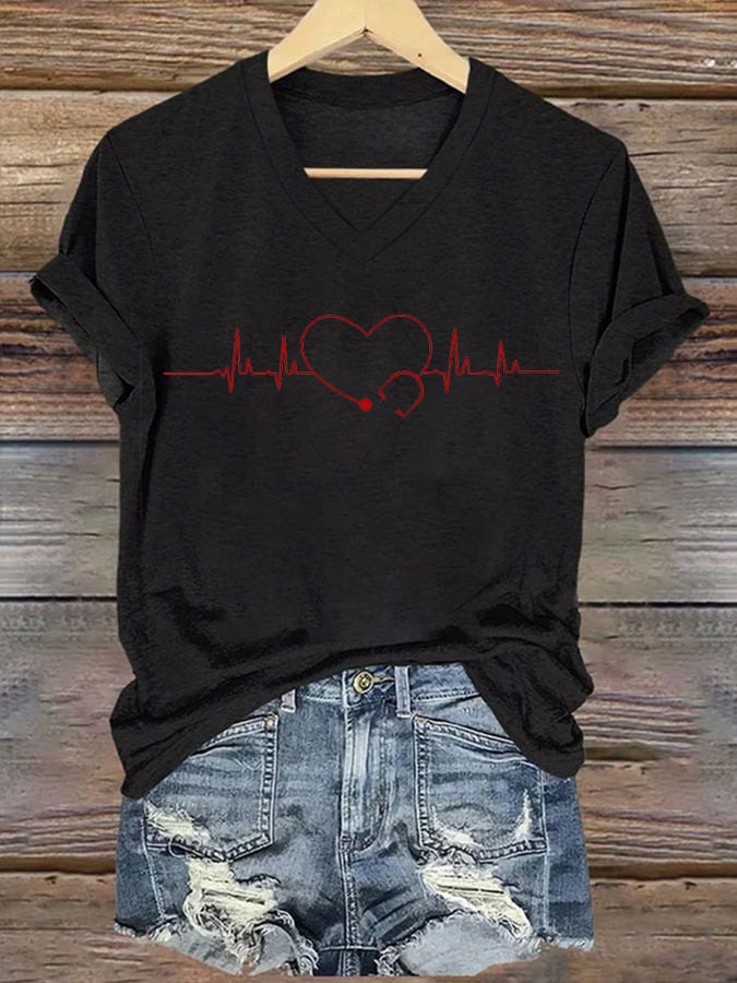 Women's casual heart disease awareness T-shirt
