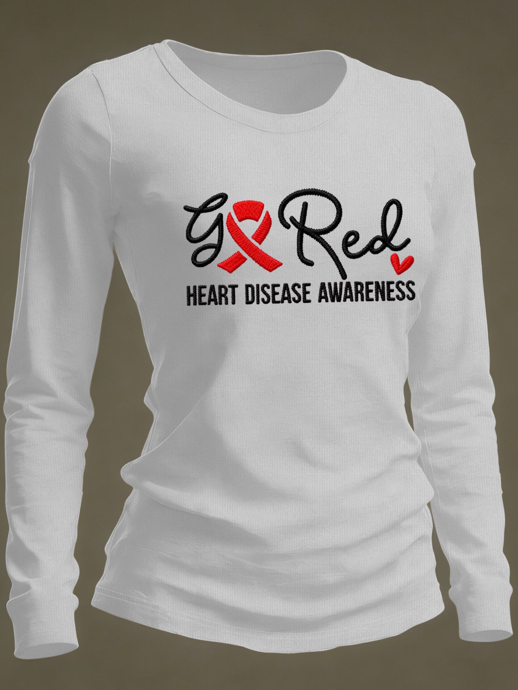Women's Casual Heart Disease Awareness Print Long-Sleeve T-Shirt